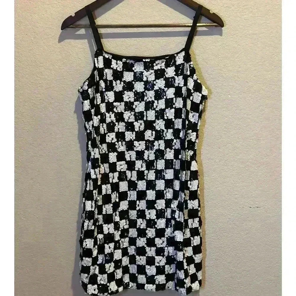 Lily Rose Womens XL Checkerboard Sequined Mini Slip Dress Holiday New Year Party - Picture 3 of 10